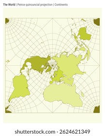World Map. Peirce quincuncial projection. Continents style. High Detail World map for infographics, education, reports, presentations. Vector illustration.