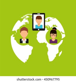 world map people cooperation icon, vector illustration