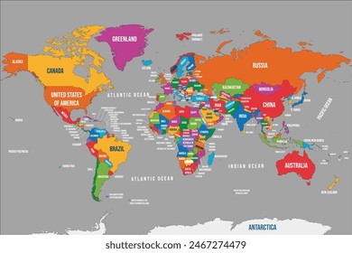 World Map with People of Various Nationalities and Animals. Vector Illustration for Preschool Education and Kids Design