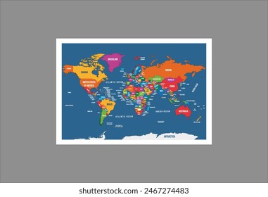 Mapa Mundial con Personas de varias nacionalidades y animales. Ilustración vectorial para Educación preescolar y diseño infantil