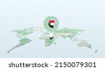 World map in perspective showing the location of the country Sudan with detailed map with flag of Sudan. Vector illustration.