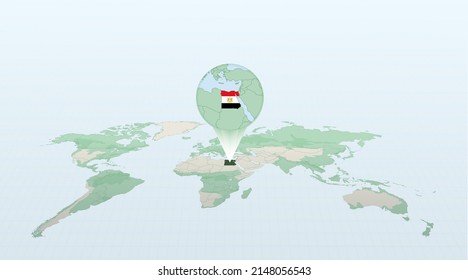 World map in perspective showing the location of the country Egypt with detailed map with flag of Egypt. Vector illustration. svg