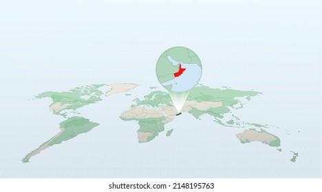 World map in perspective showing the location of the country Oman with detailed map with flag of Oman. Vector illustration.