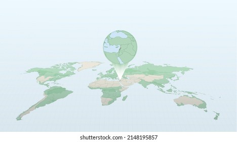 Mapa mundial en perspectiva que muestra la ubicación del país Líbano con mapa detallado con bandera del Líbano. Ilustración vectorial.