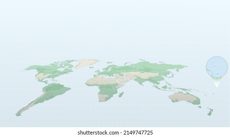 World map in perspective showing the location of the country Kiribati with detailed map with flag of Kiribati. Vector illustration.