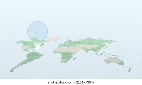 Weltkarte im Hinblick auf die Lage des Landes Saint Kitts und Nevis mit detaillierter Karte mit der Flagge von St. Kitts und Nevis. Vektorgrafik.