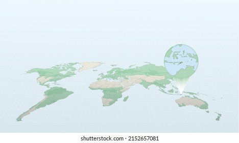 World map in perspective showing the location of the country East Timor with detailed map with flag of East Timor. Vector illustration.