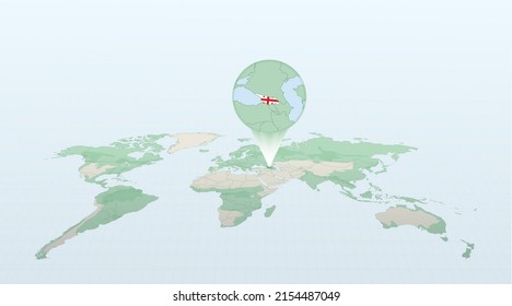 World map in perspective showing the location of the country Georgia with detailed map with flag of Georgia. Vector illustration.
