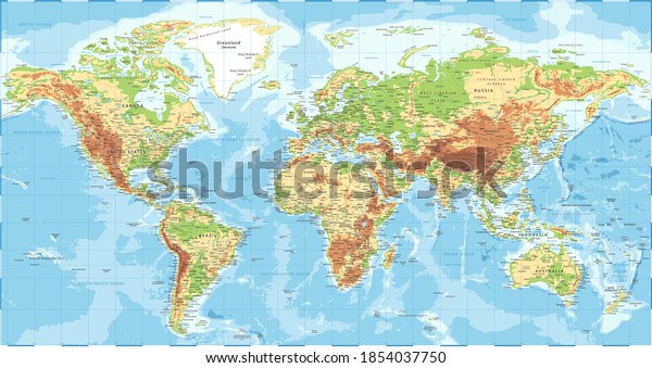 World Map - Physical Topographic - Vector\
Detailed Illustration