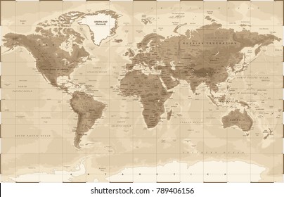 World Map Physical Vintage - vector illustration