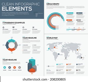 World map and pie chart data visualization vector infographics