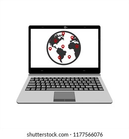 world map pin in computer network 