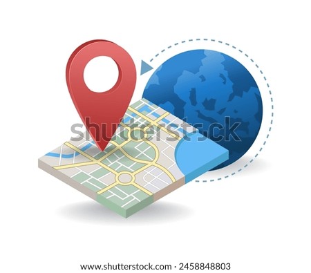 World map pin location infographic flat isometric 3d illustration