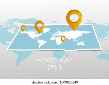 World map with pin pointers. Vector illustration.
