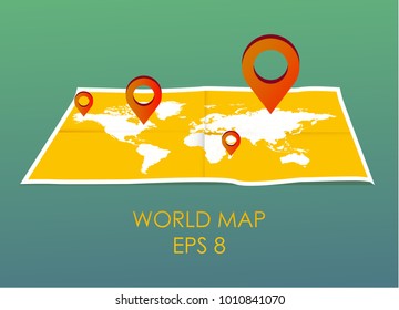 World map with pin pointers. Vector illustration.
