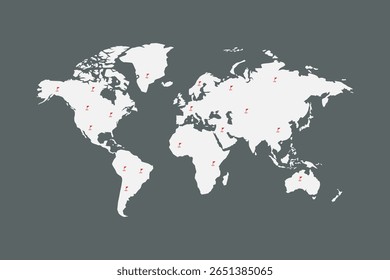World map. World map with pin points, pointers, location pointers or flags. Destination or location concept. Travel around the world.