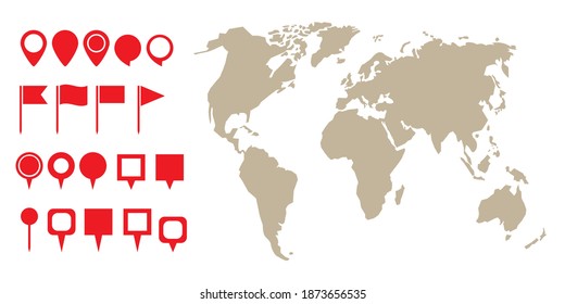 Weltkarten-Pin im 3D-Stil auf weißem Hintergrund. Illustrationssymbol. Infografik-Element. Stockbild.