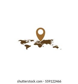 World Map With Pin Vector Illustration