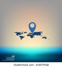 World Map With Pin Vector Illustration