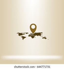 World Map With Pin Vector Illustration