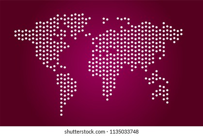 World map pink color vector with white dots
