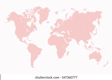 World map pink colored on a white background