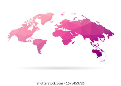 Mapa mundial Rosa en estilo poligonal sobre fondo blanco. ilustración vectorial aislada, pasos 10.