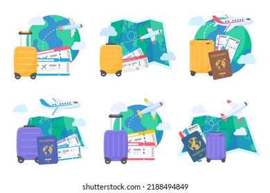 El mapa del mundo está diseñado para planificar los viajes de las aerolíneas internacionales. con equipaje y billetes de avión
