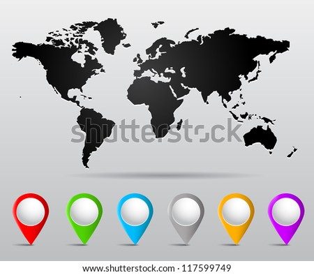 world map pins stock vector royalty free 117599749 shutterstock world map and pins
