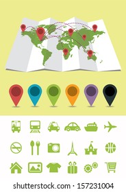 World Map with Pins and icons