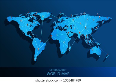world map pins point communication network concept