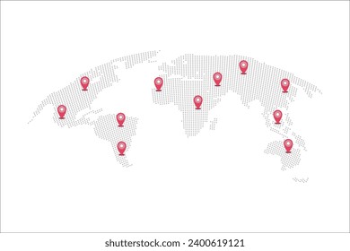 Mapa mundial con punteros punteros marca ilustración vectorial