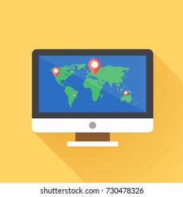 World map with pins. Vector illustration. 