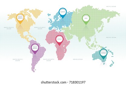World Map Pixel, The Continents of the World vector
