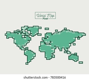 world map pixel in green color silhouette