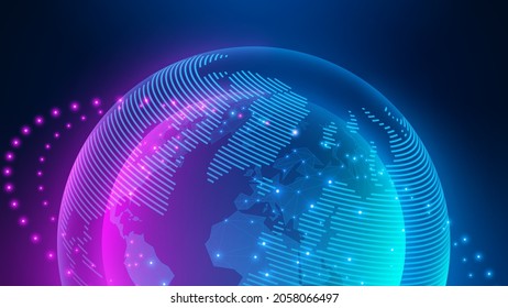 World map of the planet. Global technology network connection. Business innovation concept. Digital futuristic background
