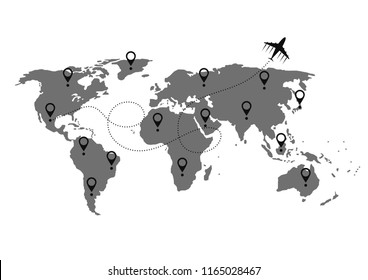Ponto de mapa mundial com conceito de plano de negócios e sua faixa em fundo branco. Ilustração vetorial