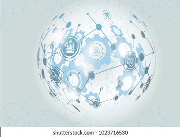 World map point and line composition concept of Industry 4.0 concept Internet of things network, cybernetic abstraction with innovative industrial schemes.-Vector Illustration