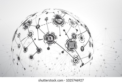 World map point and line composition concept of Industry 4.0 concept Internet of things network.-Vector Illustration
