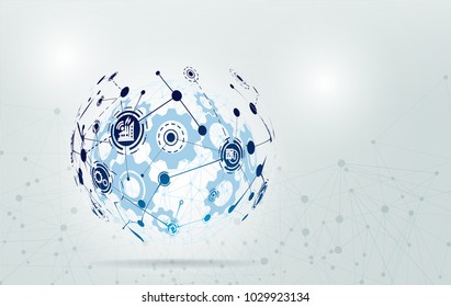 World map point and line composition concept of Industry 4.0 concept Internet of things network, cybernetic abstraction with innovative industrial schemes.-Vector Illustration 