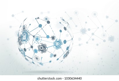 World map point and line composition concept of Industry 4.0 concept Internet of things network, cybernetic abstraction with innovative industrial schemes.-Vector Illustration 