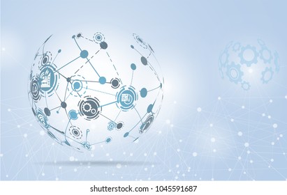 World map point and line composition concept of Industry 4.0 concept Internet of things network, cybernetic abstraction with innovative industrial schemes.-Vector Illustration