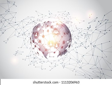 World map point and line composition concept of Industry 4.0 concept Internet of things network, cybernetic abstraction with innovative industrial schemes.-Vector Illustration 
