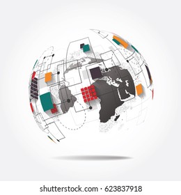 World map point, line, composition, representing the global, Global network connection