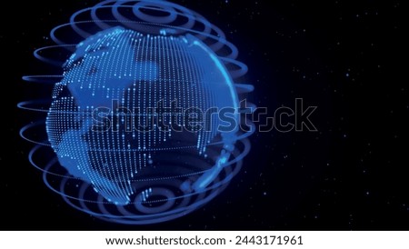 World map point and line composition concept. Blue point world globe Europe and Africa. Global network connection and data connections concept. Earth element. 3D vector illustration.