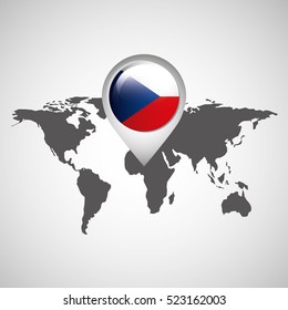world map with pointer flag czech republic vector illustration eps 10