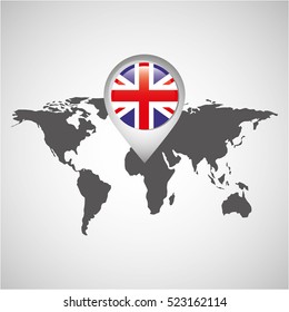 world map with pointer flag england vector illustration eps 10