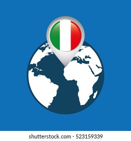 world map with pointer flag italy vector illustration eps 10