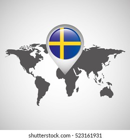 world map with pointer flag sweden vector illustration eps 10