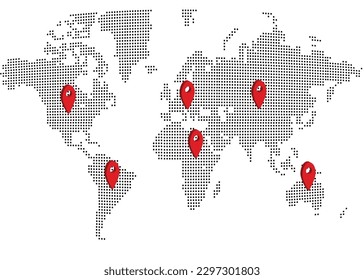 world map with pointer LED digital dot matrix vector for background festival anniversary cartoon icon banner presentation 